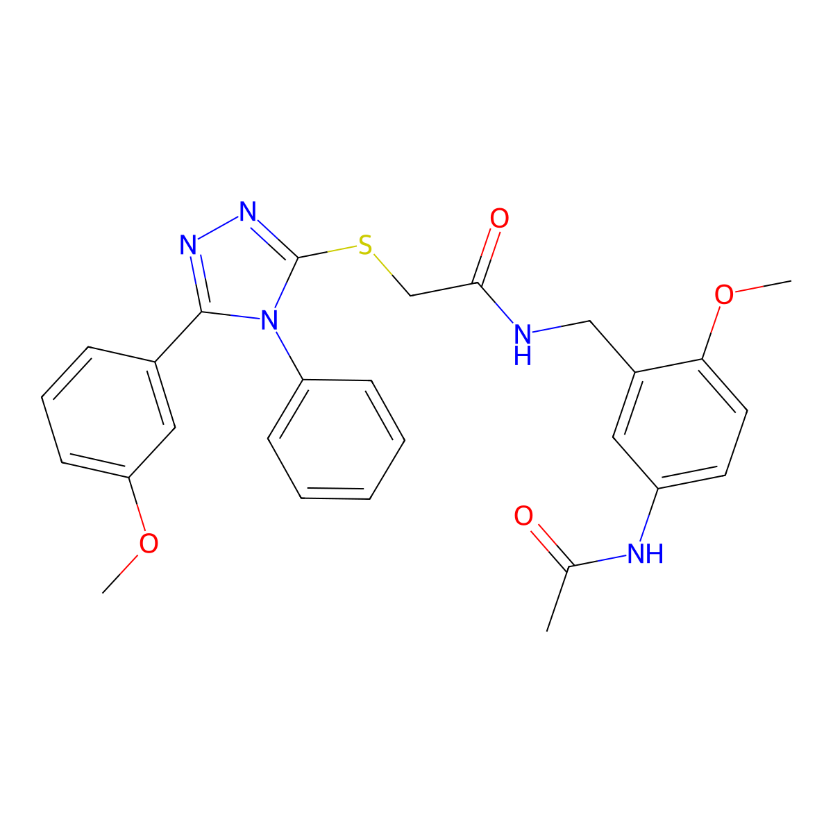 N-[(5-acetamido-2-methoxyphenyl)methyl]-2-[[5-(3-methoxyphenyl)-4-phenyl-1,2,4-triazol-3-yl]sulfanyl]acetamide molecular structure, CAS 697229-48-4