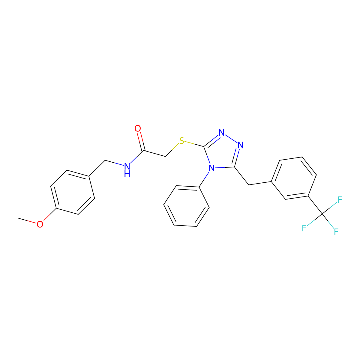 N-[(4-methoxyphenyl)methyl]-2-[[4-phenyl-5-[[3-(trifluoromethyl)phenyl]methyl]-1,2,4-triazol-3-yl]sulfanyl]acetamide molecular structure, CAS 697229-78-0