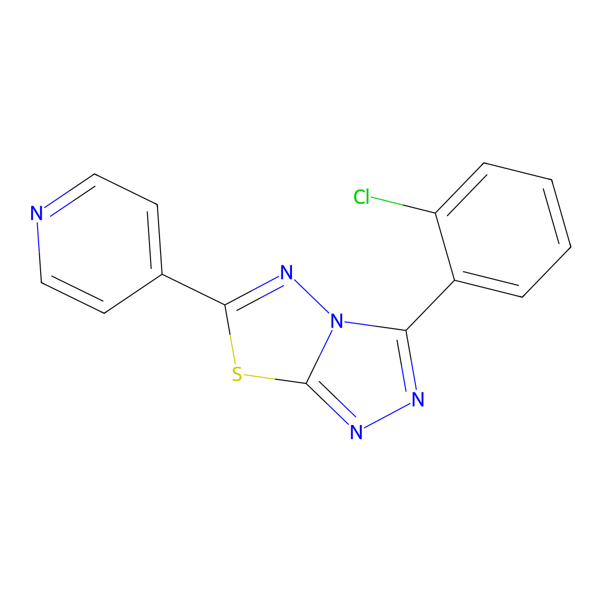 3-(2-Chlorophenyl)-6-pyridin-4-yl-[1,2,4]triazolo[3,4-b][1,3,4]thiadiazole molecular structure, CAS 697230-25-4