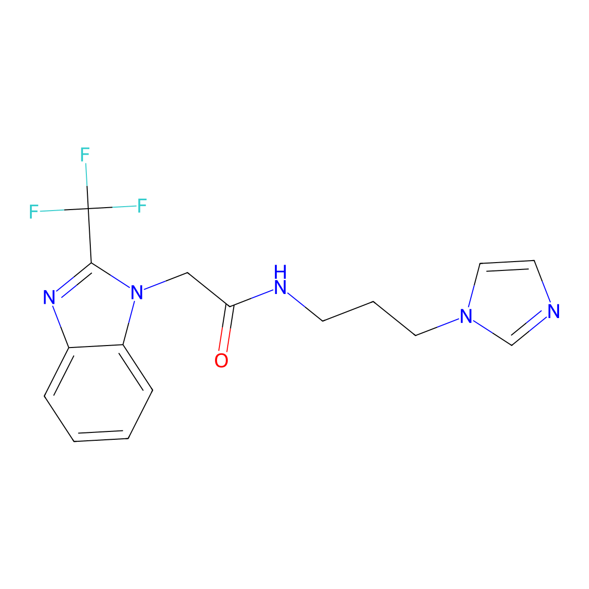 N-[3-(1H-imidazol-1-yl)propyl]-2-[2-(trifluoromethyl)-1H-benzimidazol-1-yl]acetamide molecular structure, CAS 697230-33-4