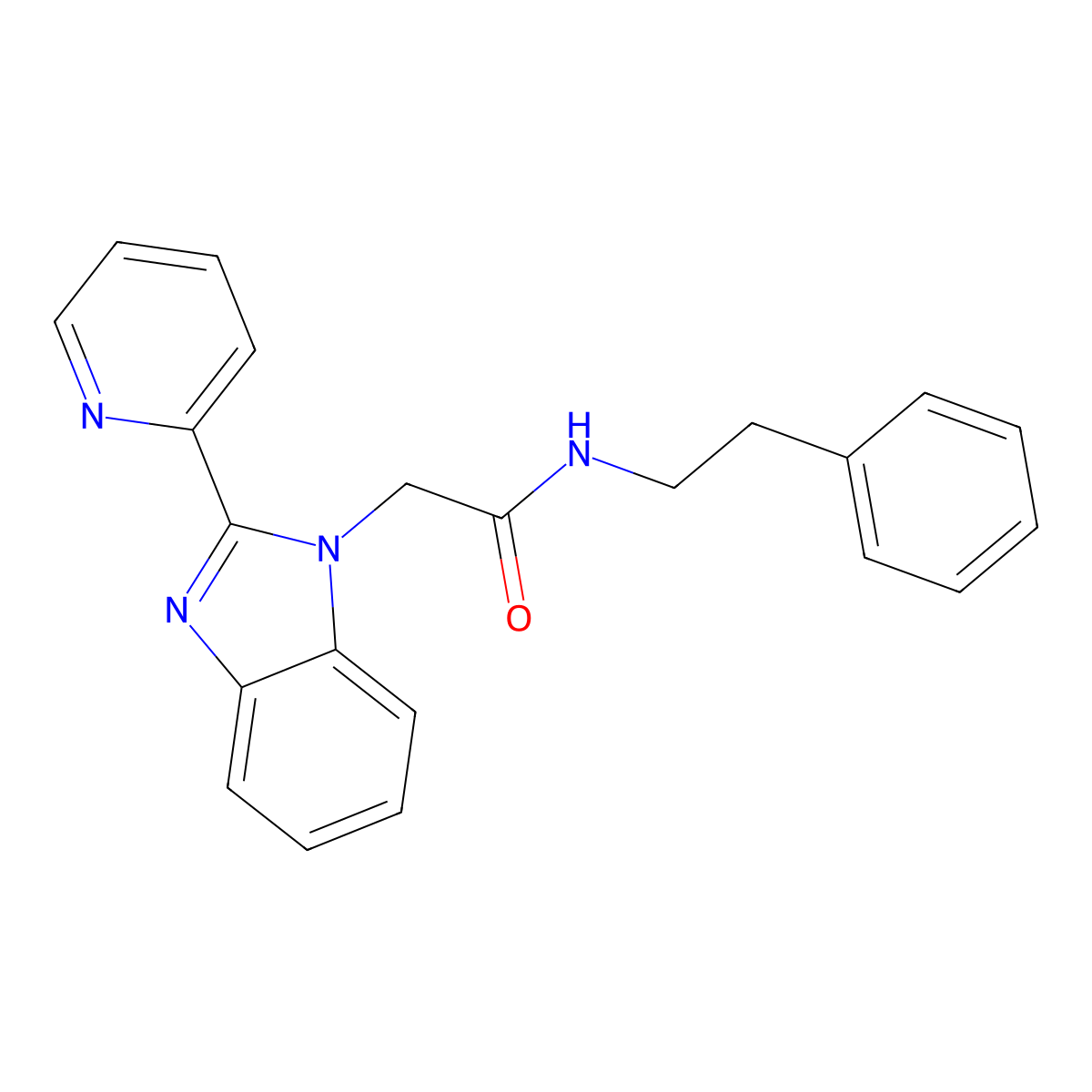 N-(2-phenylethyl)-2-(2-(2-pyridyl)benzimidazolyl)acetamide molecular structure, CAS 697230-35-6