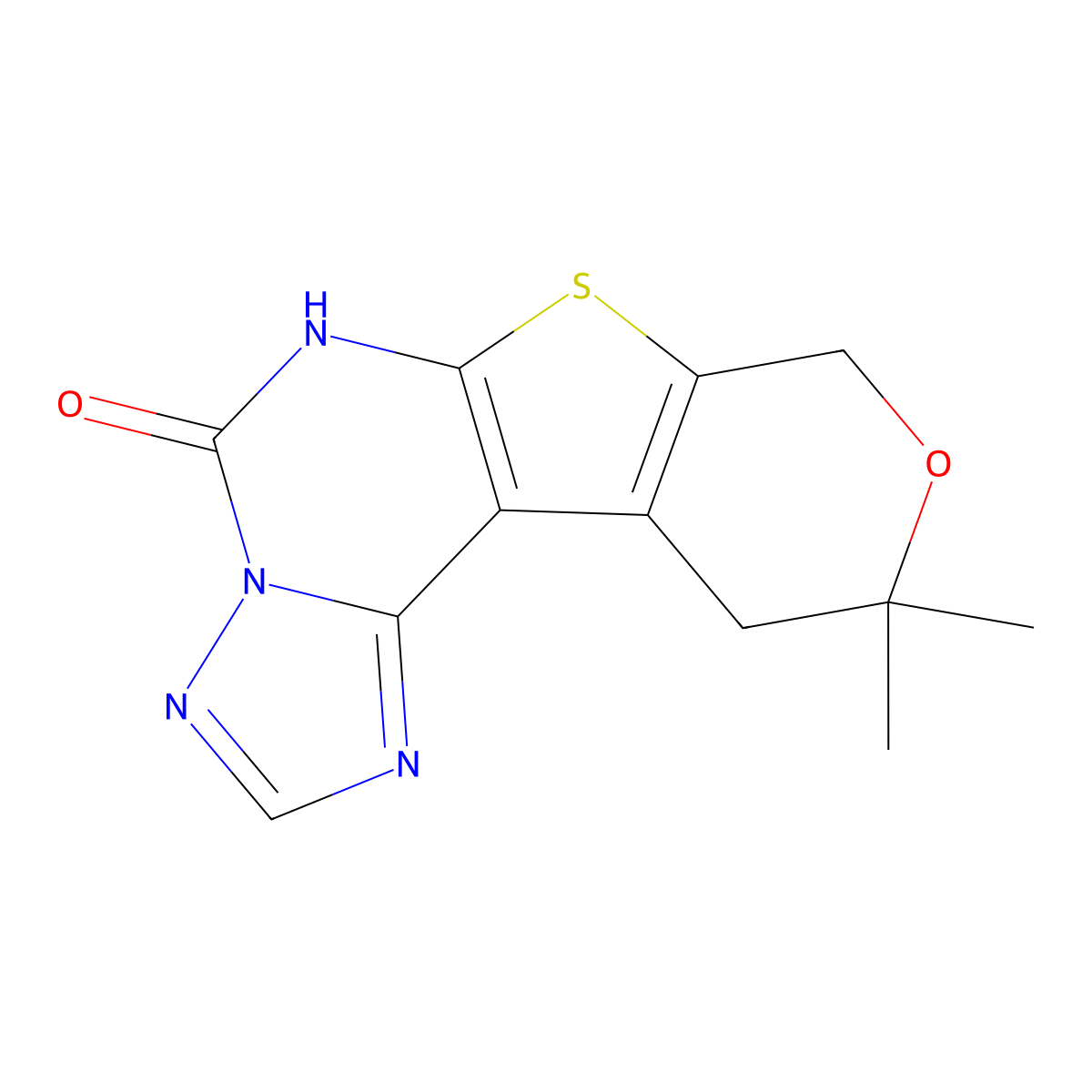 10,10-dimethyl-6,8,10,11-tetrahydro-5H-pyrano[4',3':4,5]thieno[3,2-e][1,2,4]triazolo[1,5-c]pyrimidin-5-one molecular structure, CAS 697230-52-7
