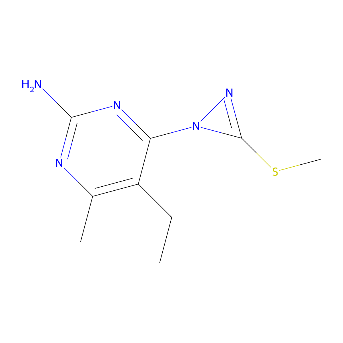 5-ethyl-4-methyl-6-[3-(methylsulfanyl)-1H-diaziren-1-yl]pyrimidin-2-amine molecular structure, CAS 697230-66-3