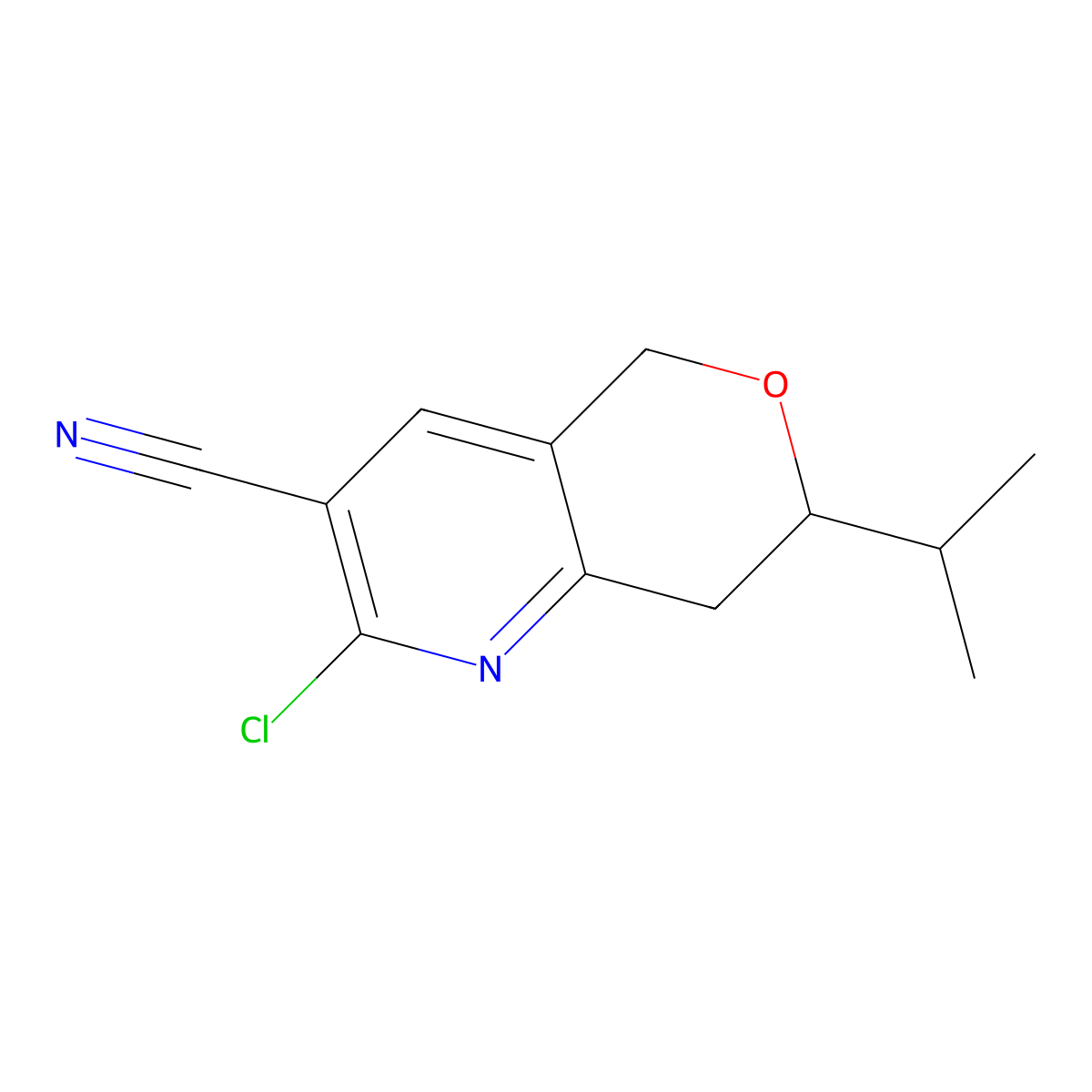 2-chloro-7-propan-2-yl-7,8-dihydro-5H-pyrano[4,3-b]pyridine-3-carbonitrile molecular structure, CAS 697230-73-2