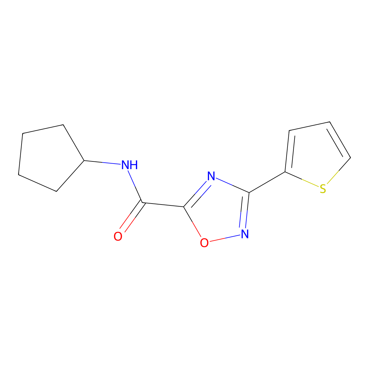 N-cyclopentyl-3-thiophen-2-yl-1,2,4-oxadiazole-5-carboxamide molecular structure, CAS 697231-77-9