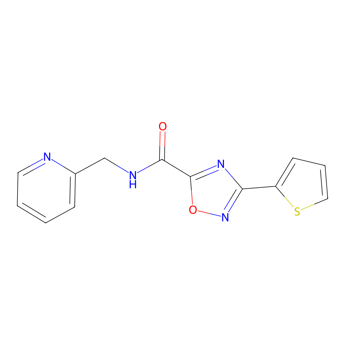 N-(pyridin-2-ylmethyl)-3-thiophen-2-yl-1,2,4-oxadiazole-5-carboxamide molecular structure, CAS 697231-84-8