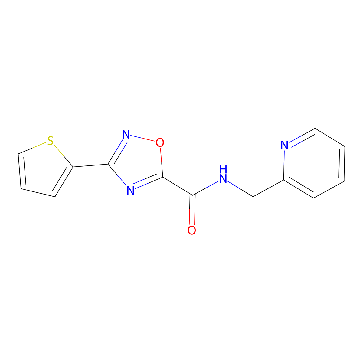 N-(pyridin-2-ylmethyl)-3-thiophen-2-yl-1,2,4-oxadiazole-5-carboxamide molecular structure, CAS 697231-84-8