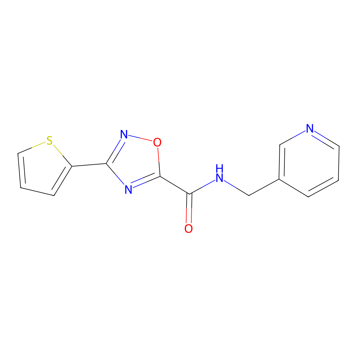 N-(3-pyridinylmethyl)-3-(2-thienyl)-1,2,4-oxadiazole-5-carboxamide molecular structure, CAS 697231-85-9