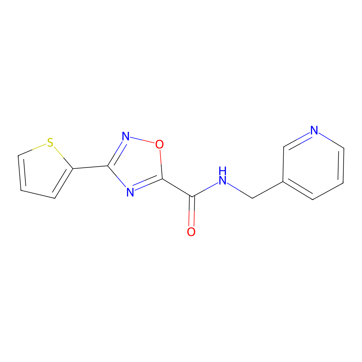N-(3-pyridinylmethyl)-3-(2-thienyl)-1,2,4-oxadiazole-5-carboxamide molecular structure, CAS 697231-85-9