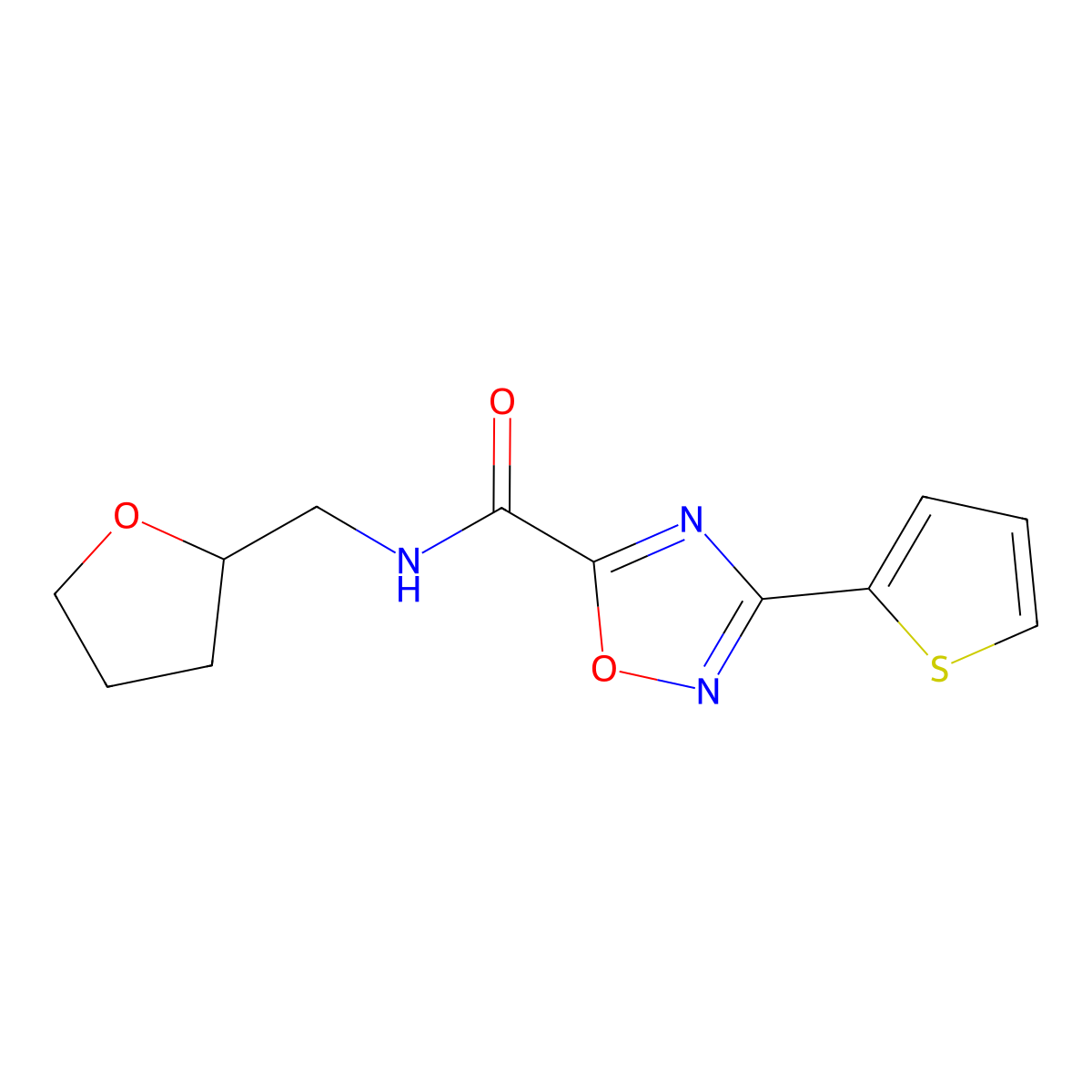 N-(oxolan-2-ylmethyl)-3-thiophen-2-yl-1,2,4-oxadiazole-5-carboxamide molecular structure, CAS 697231-86-0