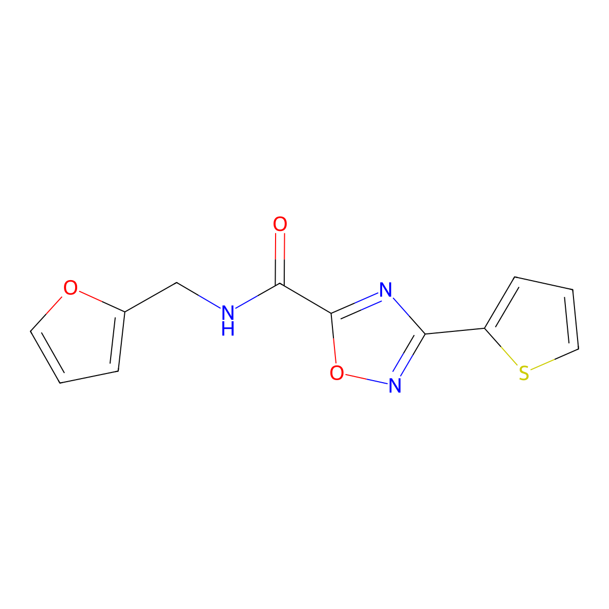 N-(furan-2-ylmethyl)-3-thiophen-2-yl-1,2,4-oxadiazole-5-carboxamide molecular structure, CAS 697231-87-1