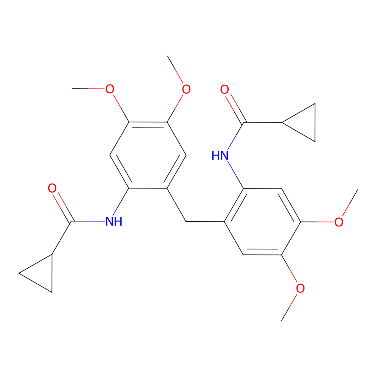 N-[2-[[2-(cyclopropanecarbonylamino)-4,5-dimethoxyphenyl]methyl]-4,5-dimethoxyphenyl]cyclopropanecarboxamide molecular structure, CAS 697232-46-5