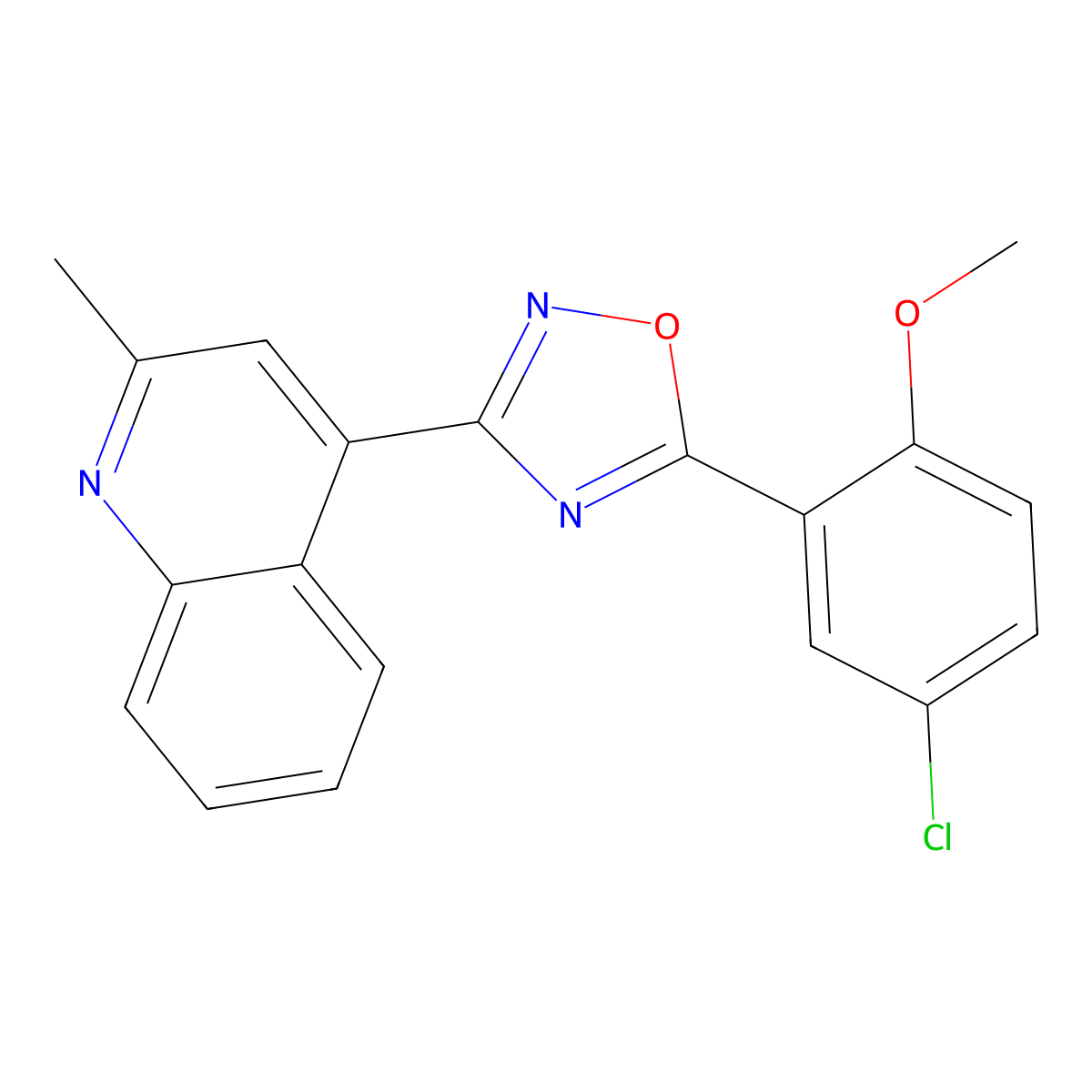 4-[5-(5-Chloro-2-methoxyphenyl)-1,2,4-oxadiazol-3-yl]-2-methylquinoline molecular structure, CAS 697233-05-9