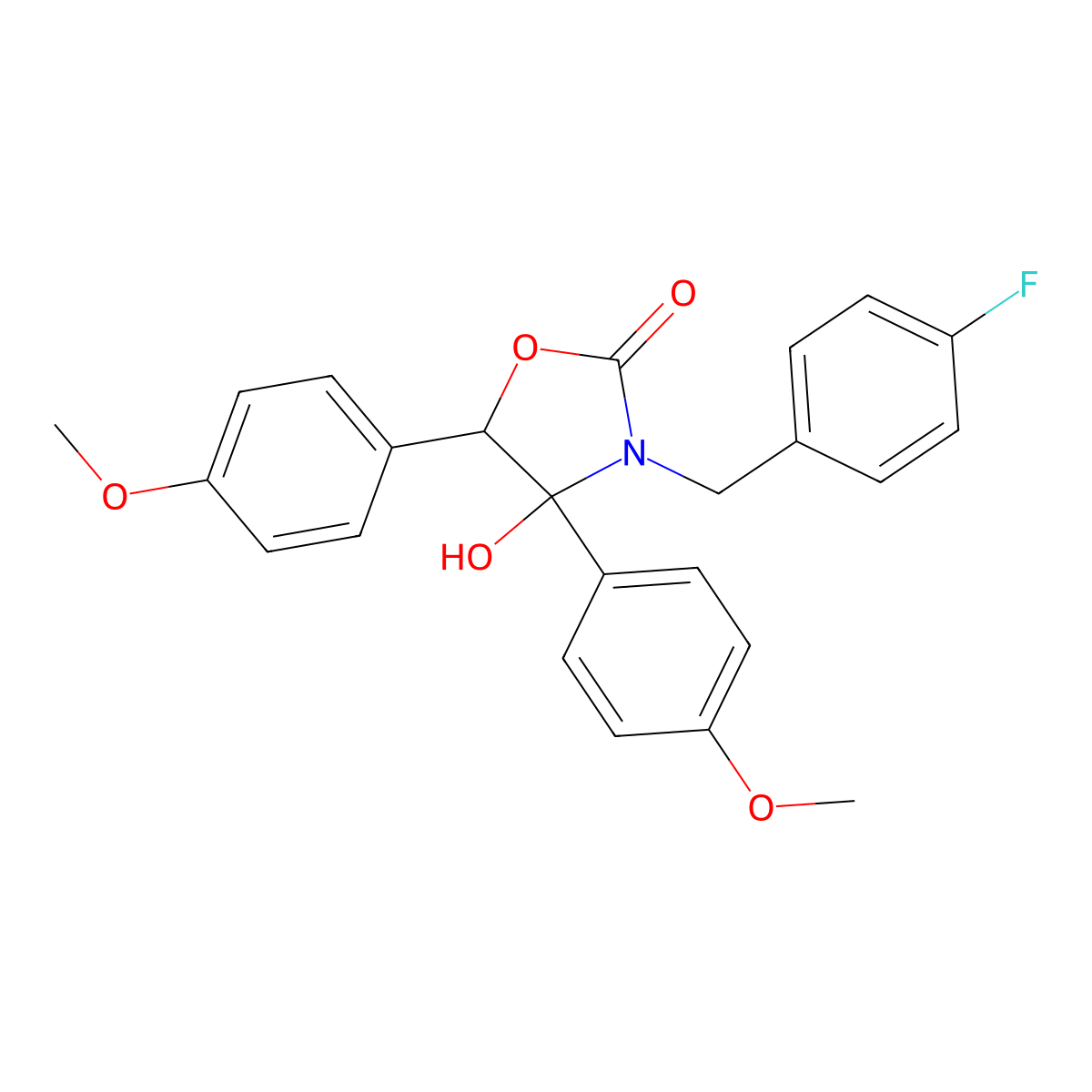 3-[(4-Fluorophenyl)methyl]-4-hydroxy-4,5-bis(4-methoxyphenyl)-1,3-oxazolidin-2-one molecular structure, CAS 697233-17-3