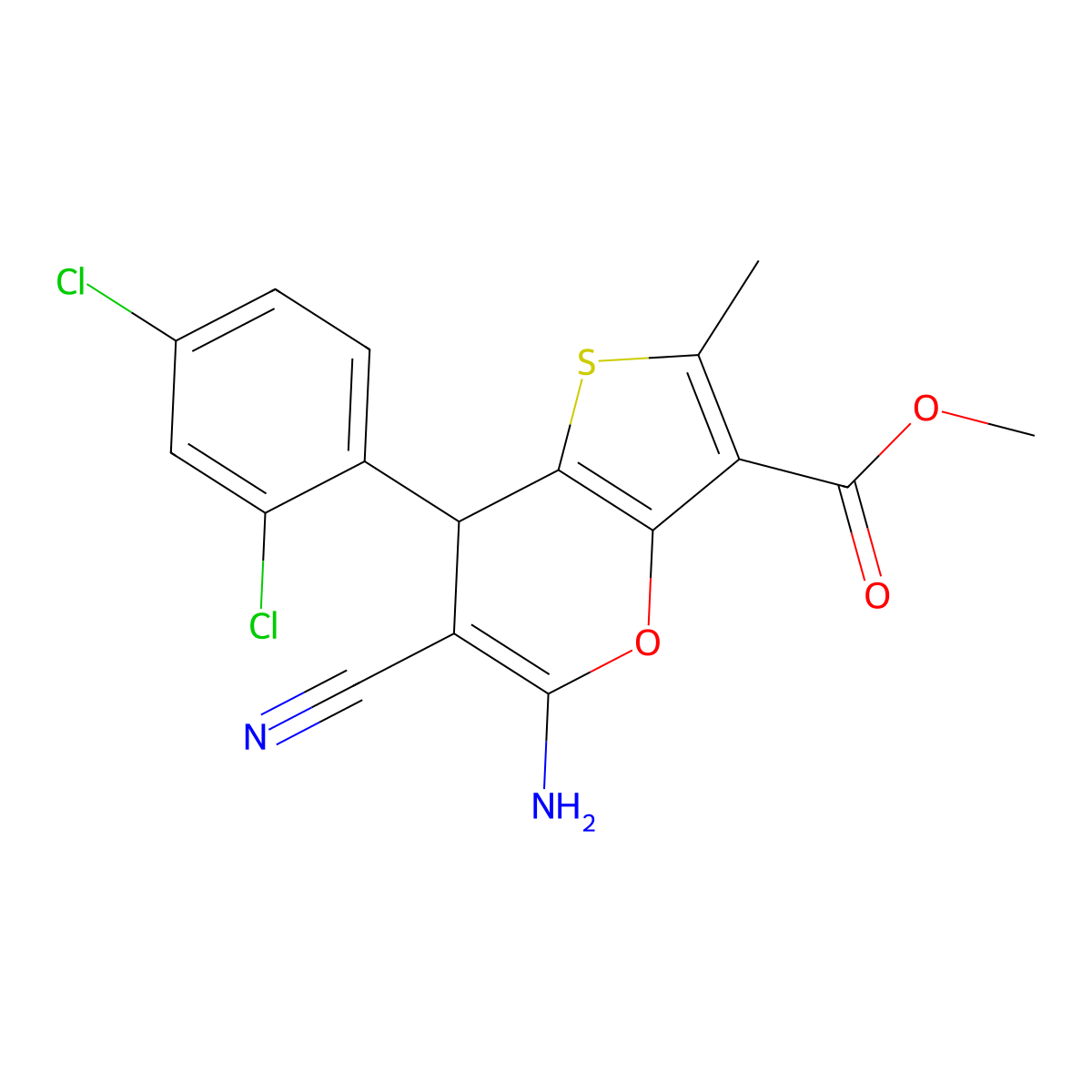 methyl 5-amino-6-cyano-7-(2,4-dichlorophenyl)-2-methyl-7H-thieno[3,2-b]pyran-3-carboxylate molecular structure, CAS 697233-27-5