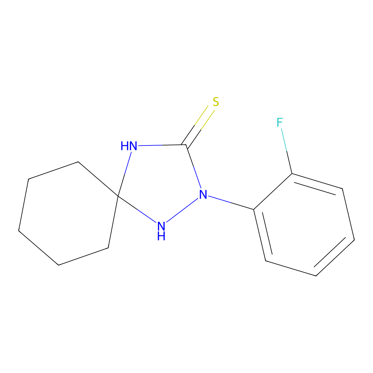 2-(2-Fluorophenyl)-1,2,4-triazaspiro[4.5]decane-3-thione molecular structure, CAS 697234-05-2