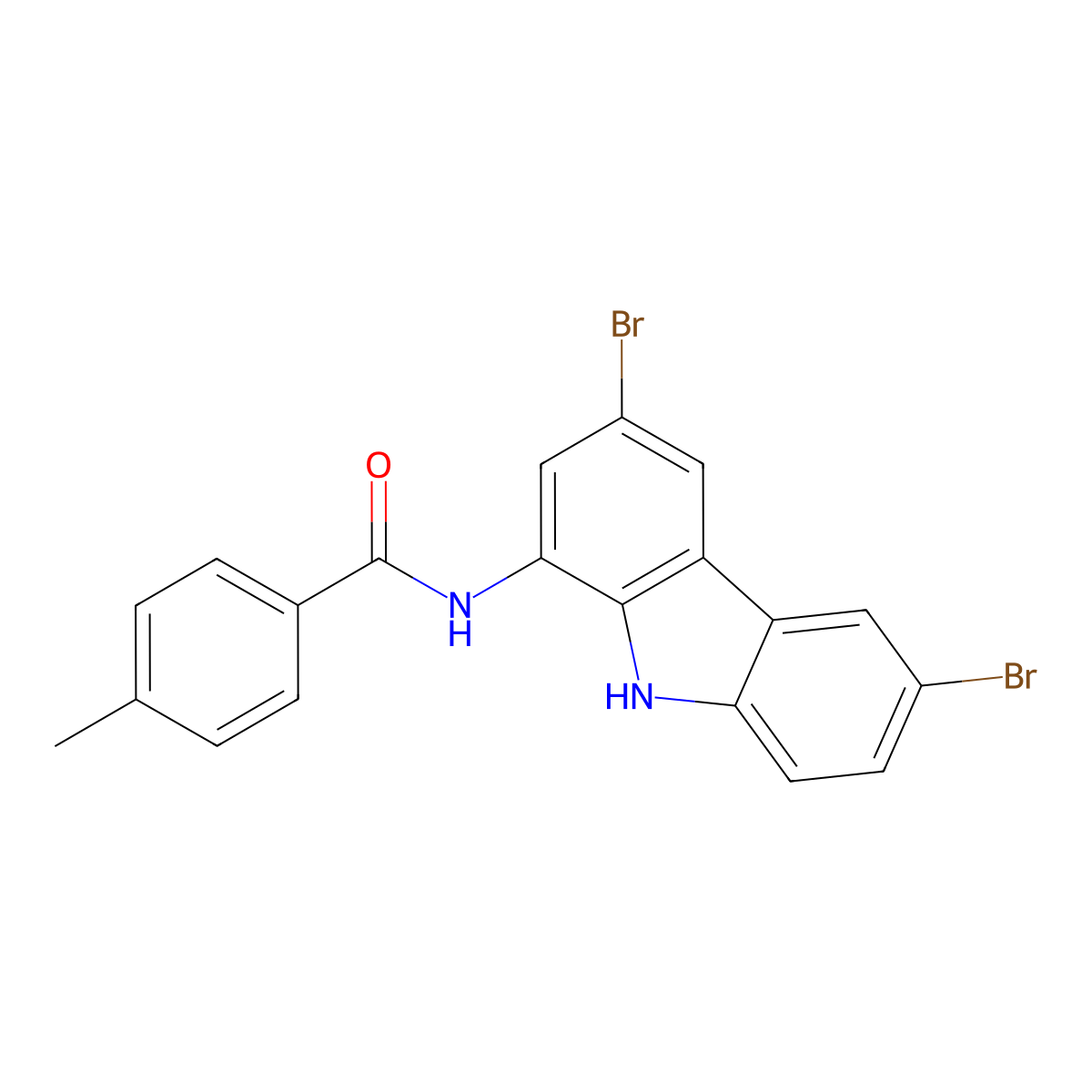 N-(3,6-dibromo-9H-carbazol-1-yl)-4-methylbenzamide molecular structure, CAS 697234-23-4