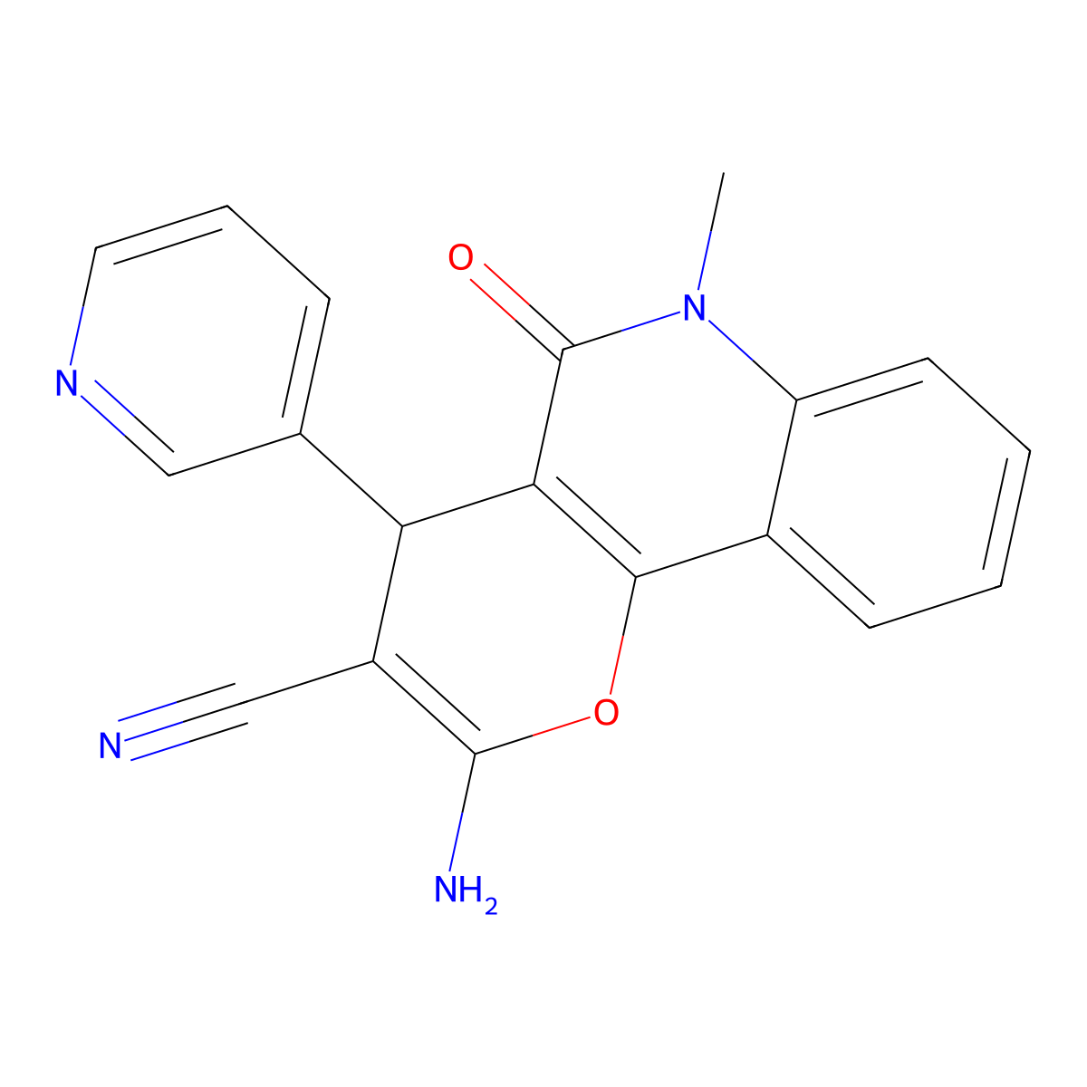 2-amino-6-methyl-5-oxo-4-(pyridin-3-yl)-5,6-dihydro-4H-pyrano[3,2-c]quinoline-3-carbonitrile molecular structure, CAS 697237-09-5