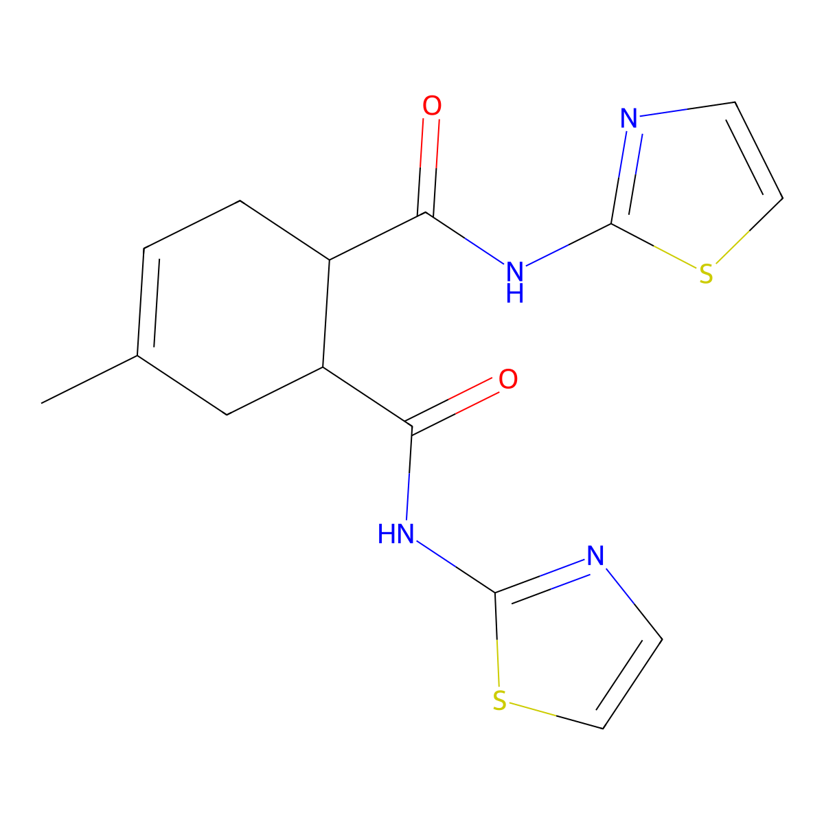 4-methyl-1-N,2-N-bis(1,3-thiazol-2-yl)cyclohex-4-ene-1,2-dicarboxamide molecular structure, CAS 697238-43-0