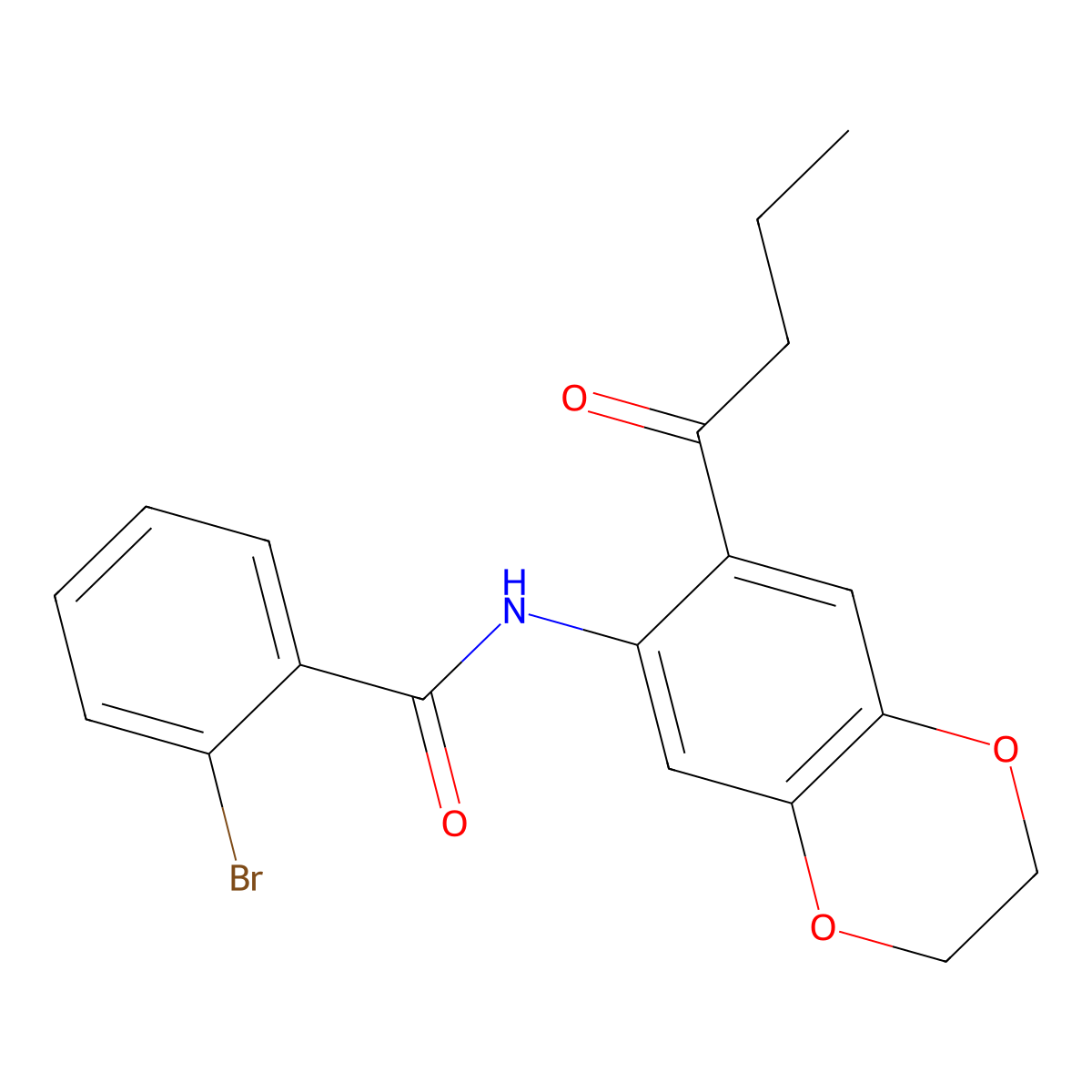 2-bromo-N-(7-butanoyl-2,3-dihydro-1,4-benzodioxin-6-yl)benzamide molecular structure, CAS 697239-21-7