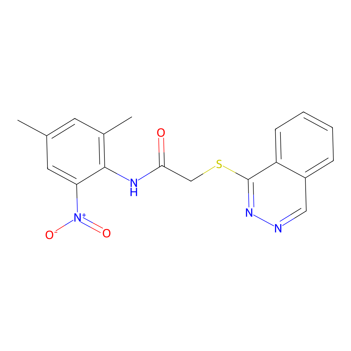 N-(2,4-dimethyl-6-nitrophenyl)-2-phthalazin-1-ylsulfanylacetamide molecular structure, CAS 697239-43-3