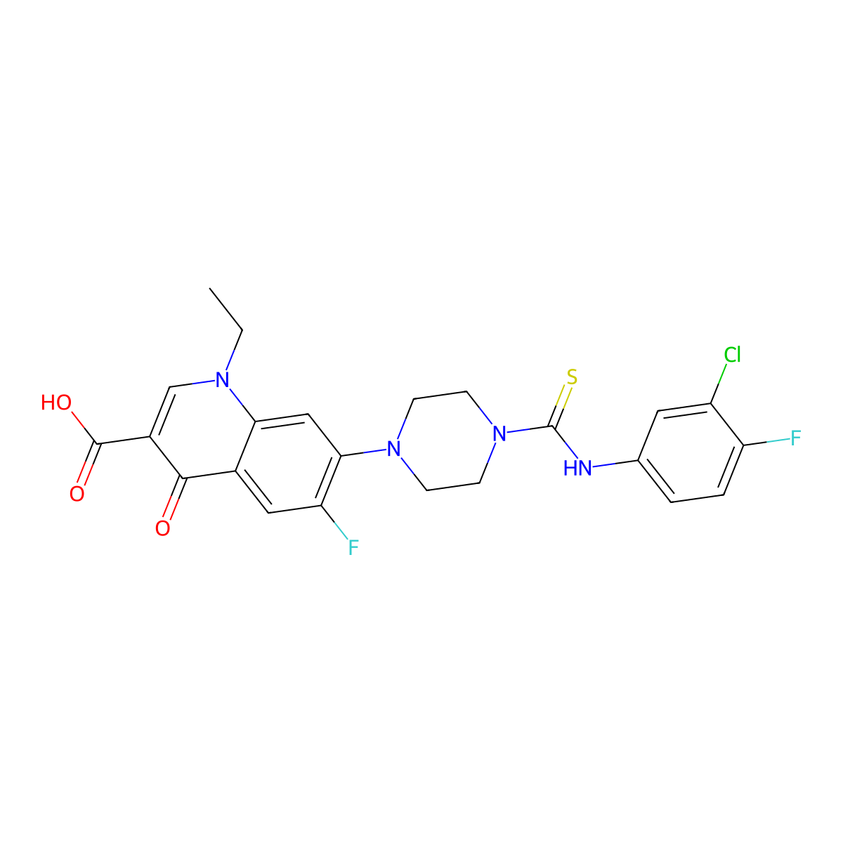 7-[4-[(3-Chloro-4-fluorophenyl)carbamothioyl]piperazin-1-yl]-1-ethyl-6-fluoro-4-oxoquinoline-3-carboxylic acid molecular structure, CAS 697239-61-5
