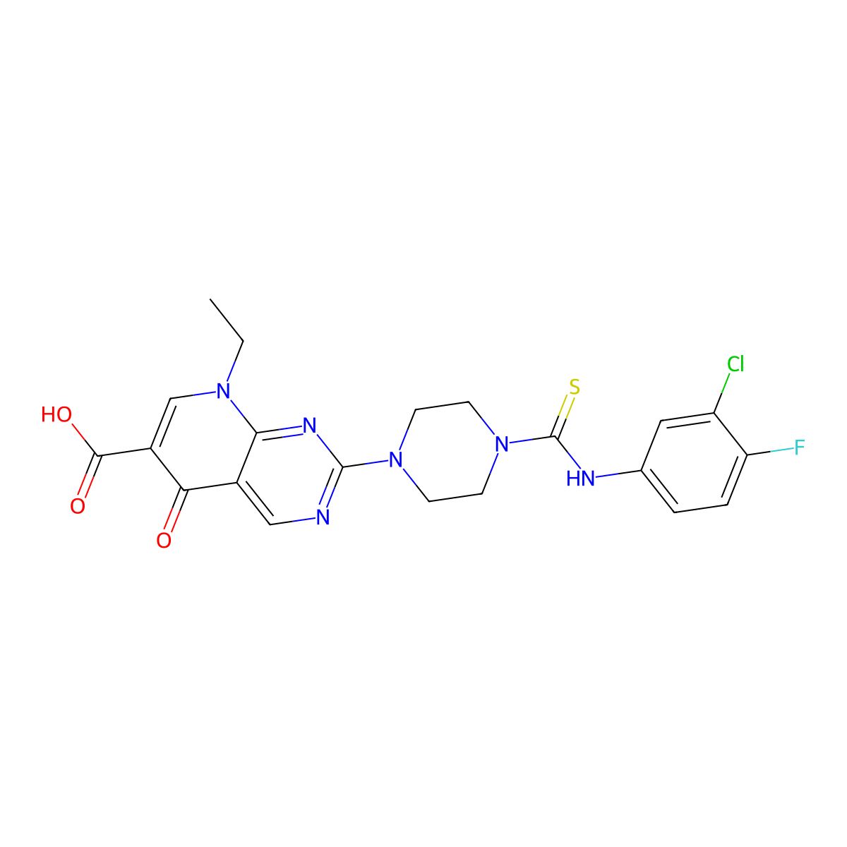 2-[4-[(3-Chloro-4-fluorophenyl)carbamothioyl]piperazin-1-yl]-8-ethyl-5-oxopyrido[2,3-d]pyrimidine-6-carboxylic acid molecular structure, CAS 697239-62-6