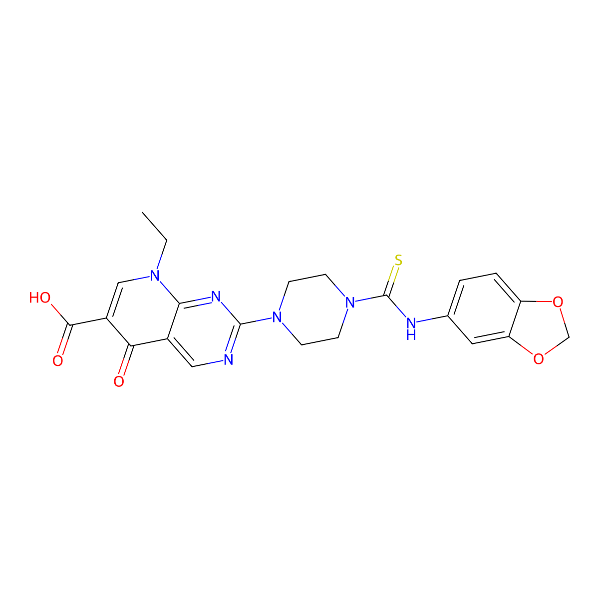 2-[4-(1,3-Benzodioxol-5-ylcarbamothioyl)piperazin-1-yl]-8-ethyl-5-oxopyrido[2,3-d]pyrimidine-6-carboxylic acid molecular structure, CAS 697239-71-7