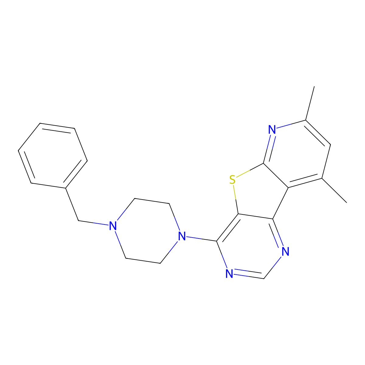 Fluorene, 8-(4-benzylpiperazin-1-yl)-2,4-dimethyl-9-thia-1,5,7-triaza- molecular structure, CAS 697240-73-6