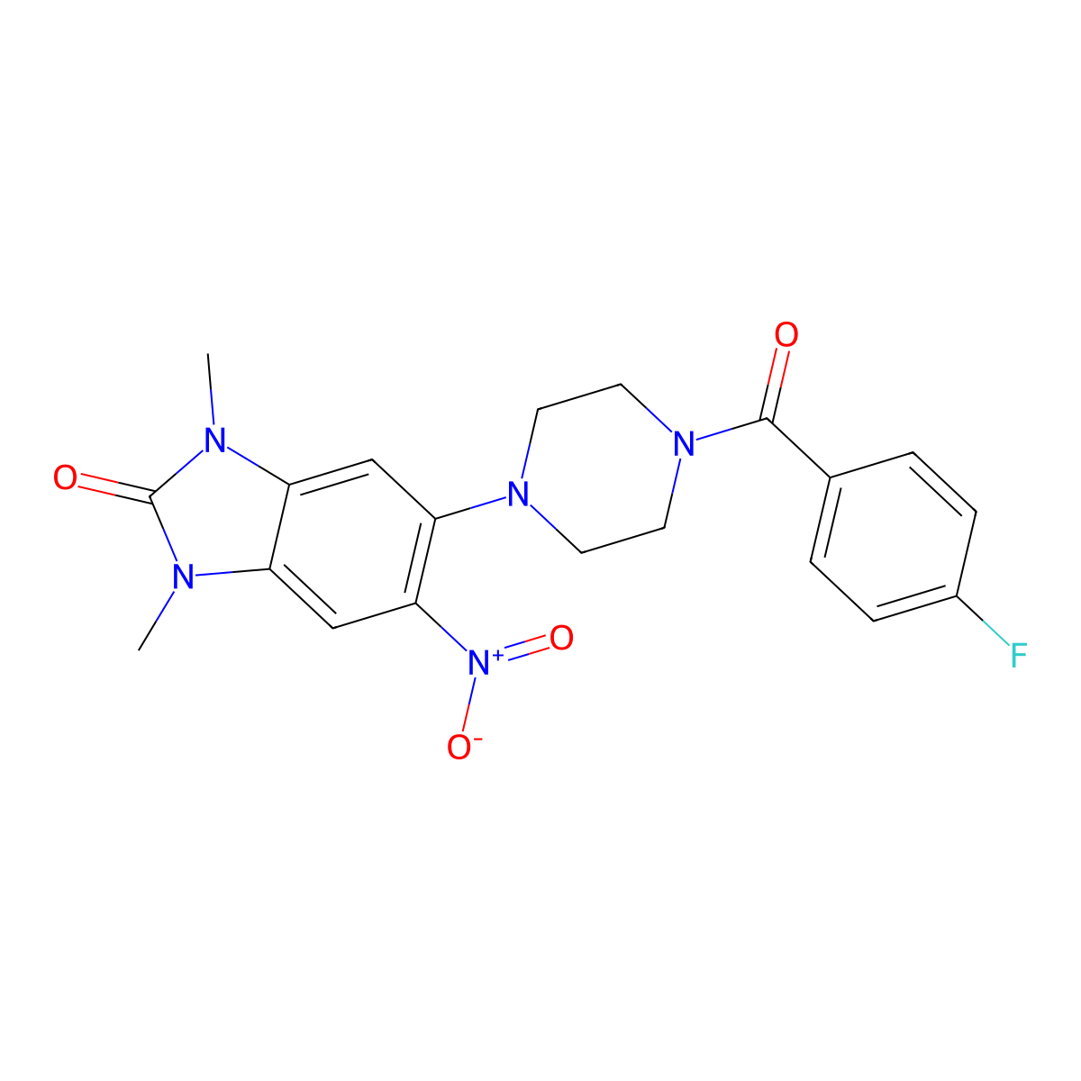 5-[4-(4-Fluorobenzoyl)piperazin-1-yl]-1,3-dimethyl-6-nitrobenzimidazol-2-one molecular structure, CAS 697240-81-6
