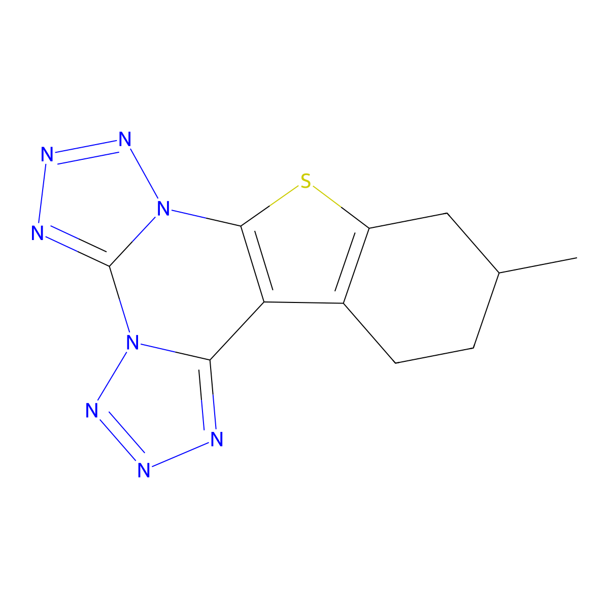 11-Methyl-10,11,12,13-tetrahydro[1]benzothieno[3,2-e]bistetrazolo[1,5-a:1',5'-c]pyrimidine molecular structure, CAS 697240-82-7