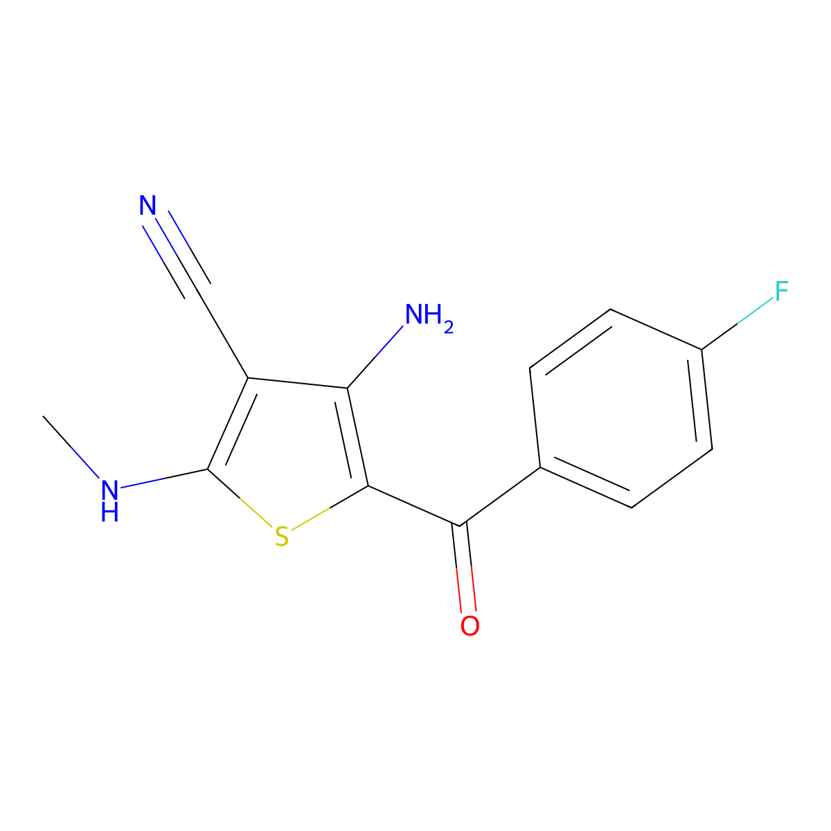 4-Amino-5-(4-fluorobenzoyl)-2-(methylamino)thiophene-3-carbonitrile molecular structure, CAS 697242-69-6
