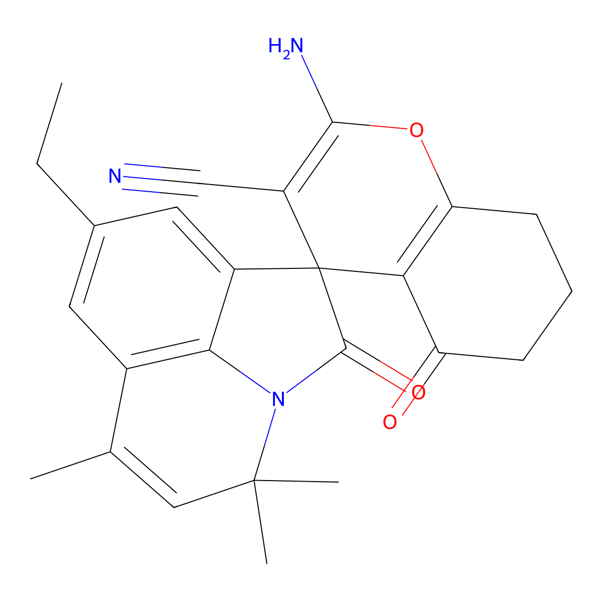 2-amino-8'-ethyl-4',4',6'-trimethyl-2',5-dioxo-5,6,7,8-tetrahydro-4'H-spiro[chromene-4,1'-pyrrolo[3,2,1-ij]quinoline]-3-carbonitrile molecular structure, CAS 697244-24-9
