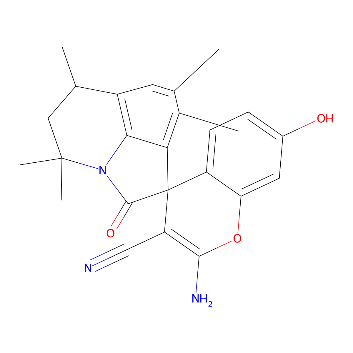 2-amino-7-hydroxy-4',4',6',8',9'-pentamethyl-2'-oxo-5',6'-dihydro-4'H-spiro[chromene-4,1'-pyrrolo[3,2,1-ij]quinoline]-3-carbonitrile molecular structure, CAS 697244-25-0