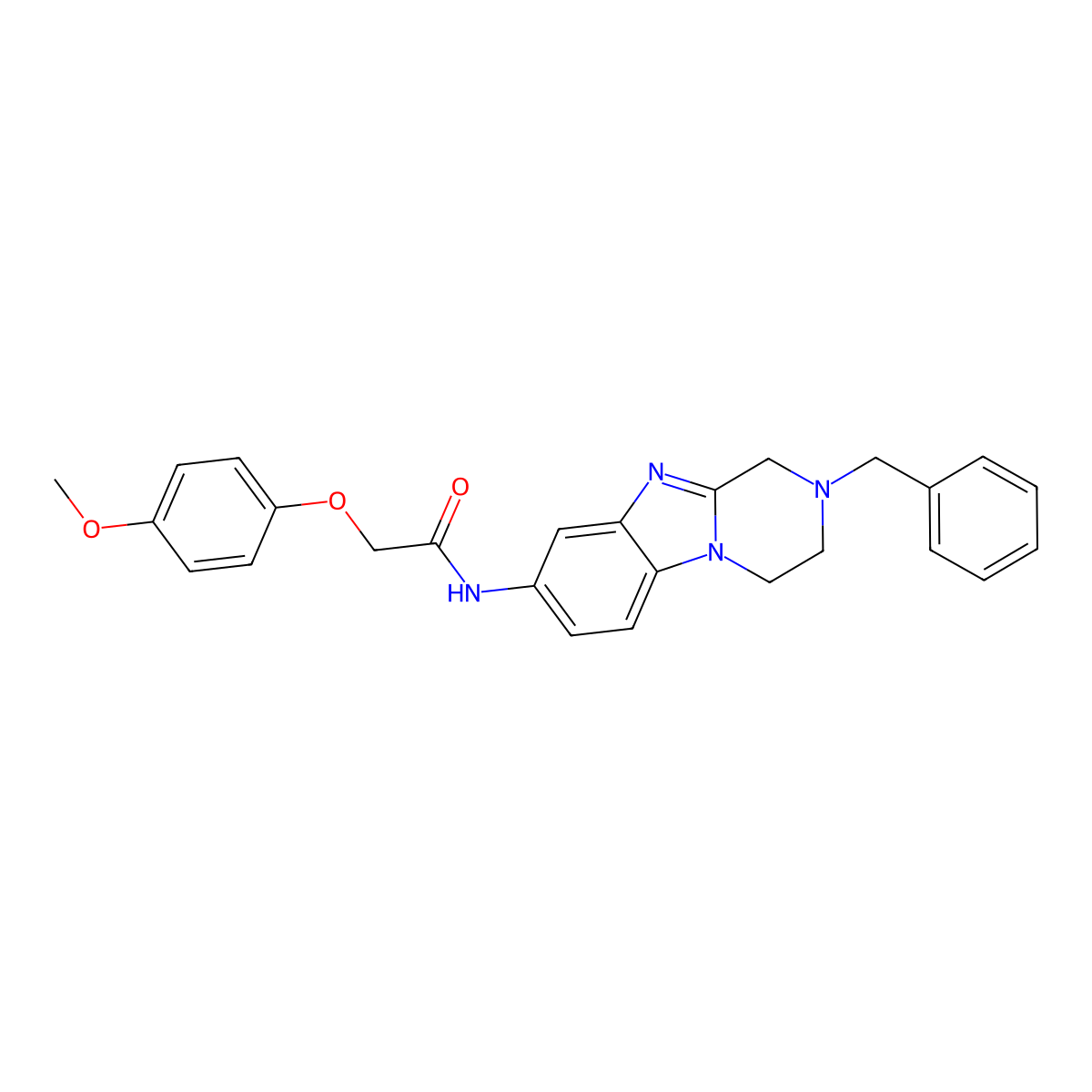 N-(2-benzyl-3,4-dihydro-1H-pyrazino[1,2-a]benzimidazol-8-yl)-2-(4-methoxyphenoxy)acetamide molecular structure, CAS 697244-70-5