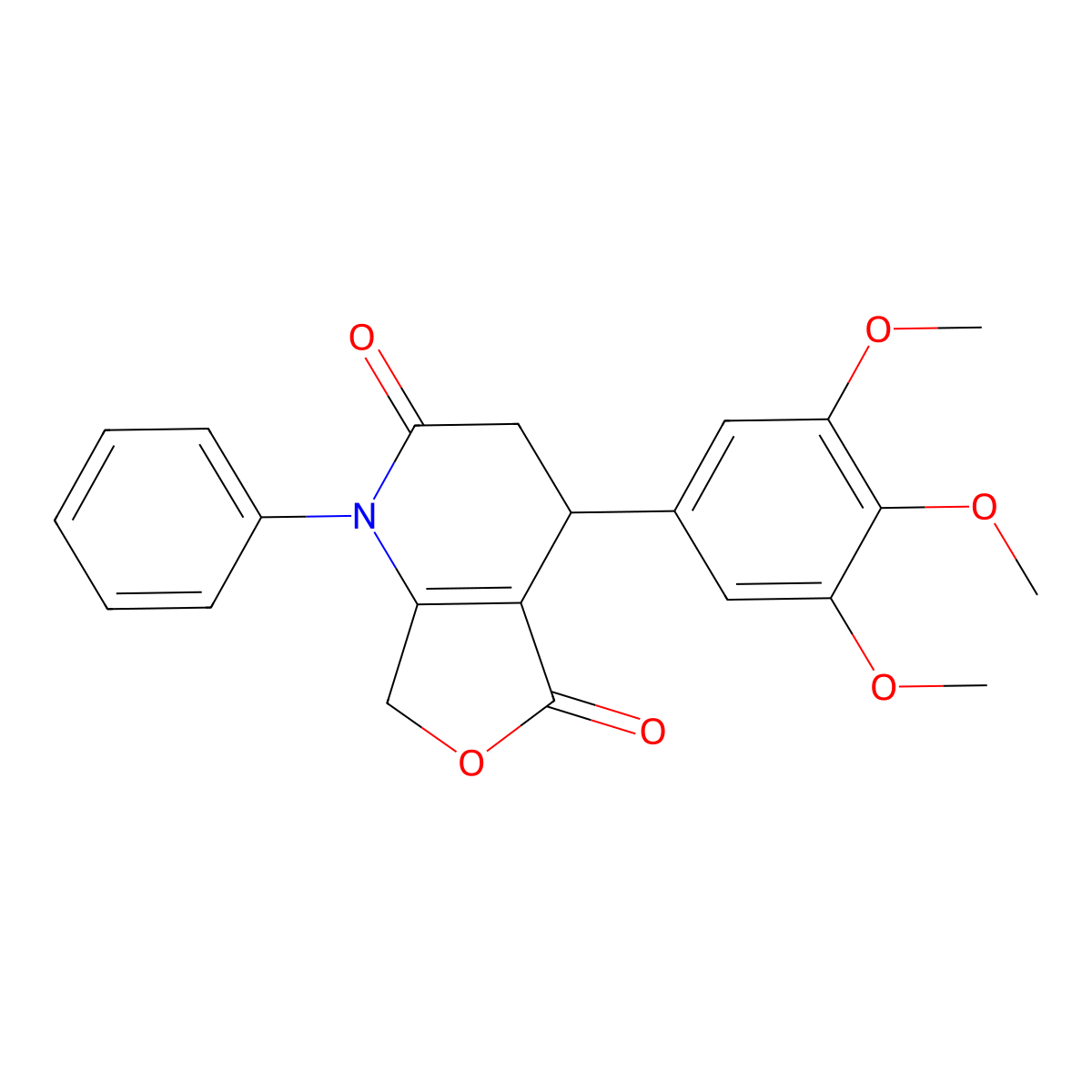 1-phenyl-4-(3,4,5-trimethoxyphenyl)-4,7-dihydro-3H-furo[3,4-b]pyridine-2,5-dione molecular structure, CAS 697245-76-4
