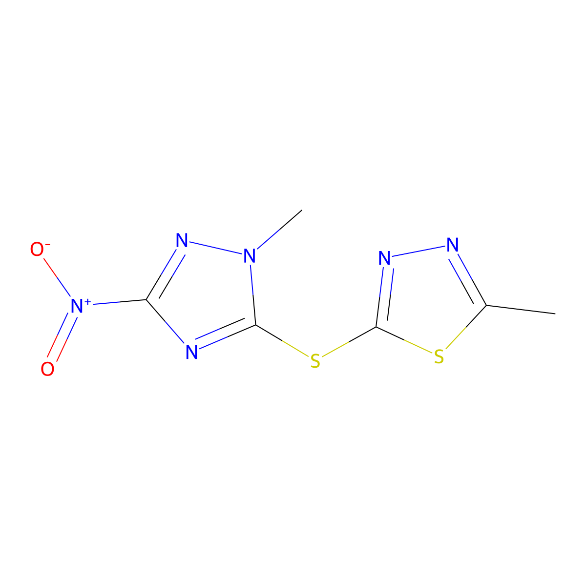 2-Methyl-5-[(2-methyl-5-nitro-1,2,4-triazol-3-yl)sulfanyl]-1,3,4-thiadiazole molecular structure, CAS 697246-04-1