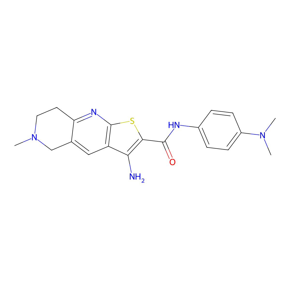 3-amino-N-[4-(dimethylamino)phenyl]-6-methyl-5,6,7,8-tetrahydrothieno[2,3-b][1,6]naphthyridine-2-carboxamide molecular structure, CAS 697246-13-2