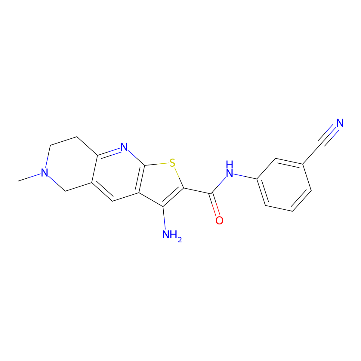 3-amino-N-(3-cyanophenyl)-6-methyl-7,8-dihydro-5H-thieno[2,3-b][1,6]naphthyridine-2-carboxamide molecular structure, CAS 697246-14-3