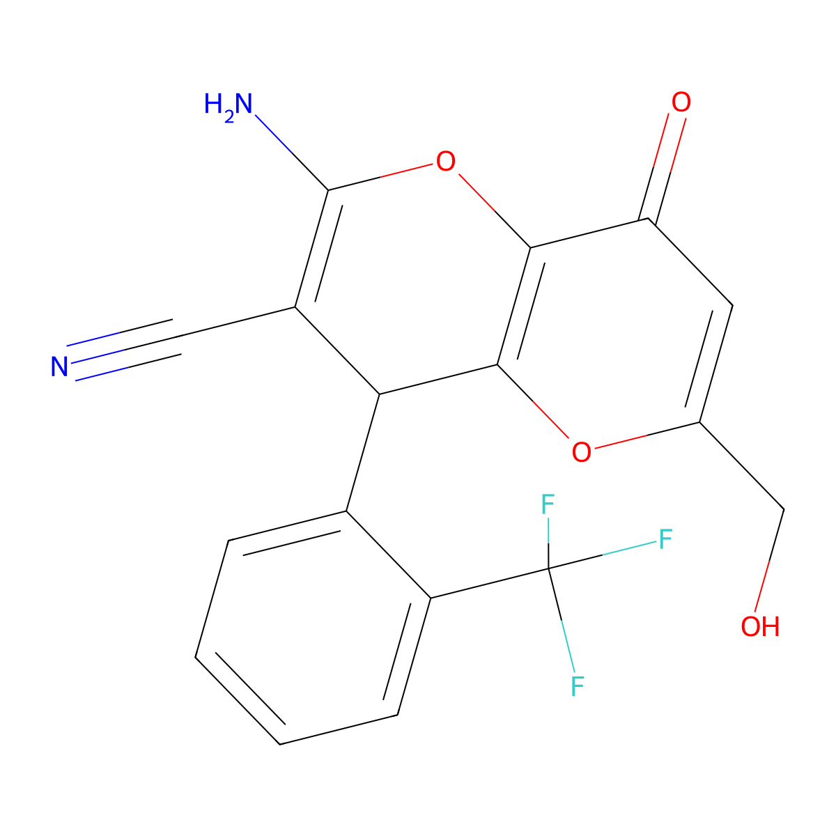 2-Amino-6-(hydroxymethyl)-8-oxo-4-[2-(trifluoromethyl)phenyl]-4,8-dihydropyrano[3,2-b]pyran-3-carbonitrile molecular structure, CAS 697246-16-5