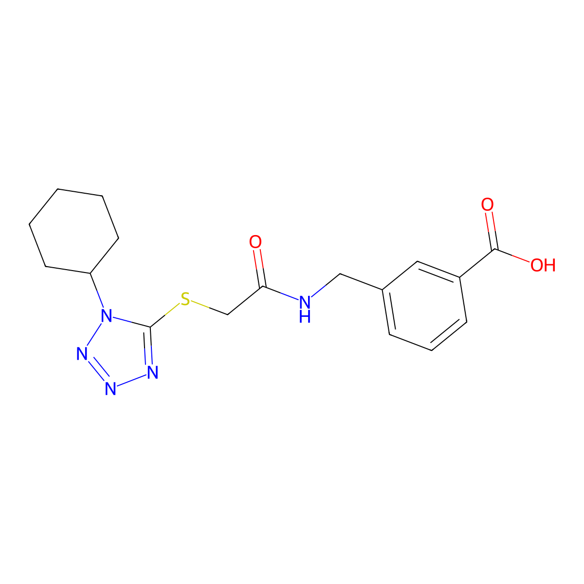 3-[[[2-(1-Cyclohexyltetrazol-5-yl)sulfanylacetyl]amino]methyl]benzoic acid molecular structure, CAS 697246-24-5