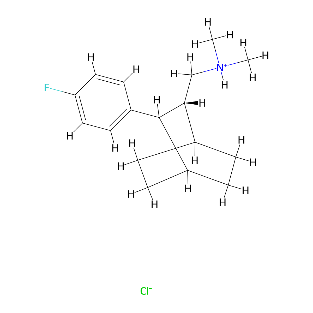 Bicyclo(2.2.2)octane-2-methylamine, N,N-dimethyl-3-(p-fluorophenyl)-, hydrochloride, (E)- molecular structure, CAS 69725-25-3