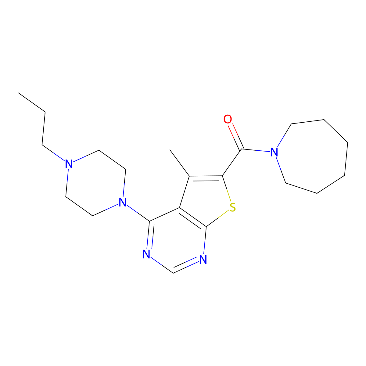 1-[5-Methyl-4-(4-propylpiperazin-1-YL)thieno[2,3-D]pyrimidine-6-carbonyl]azepane molecular structure, CAS 697258-74-5