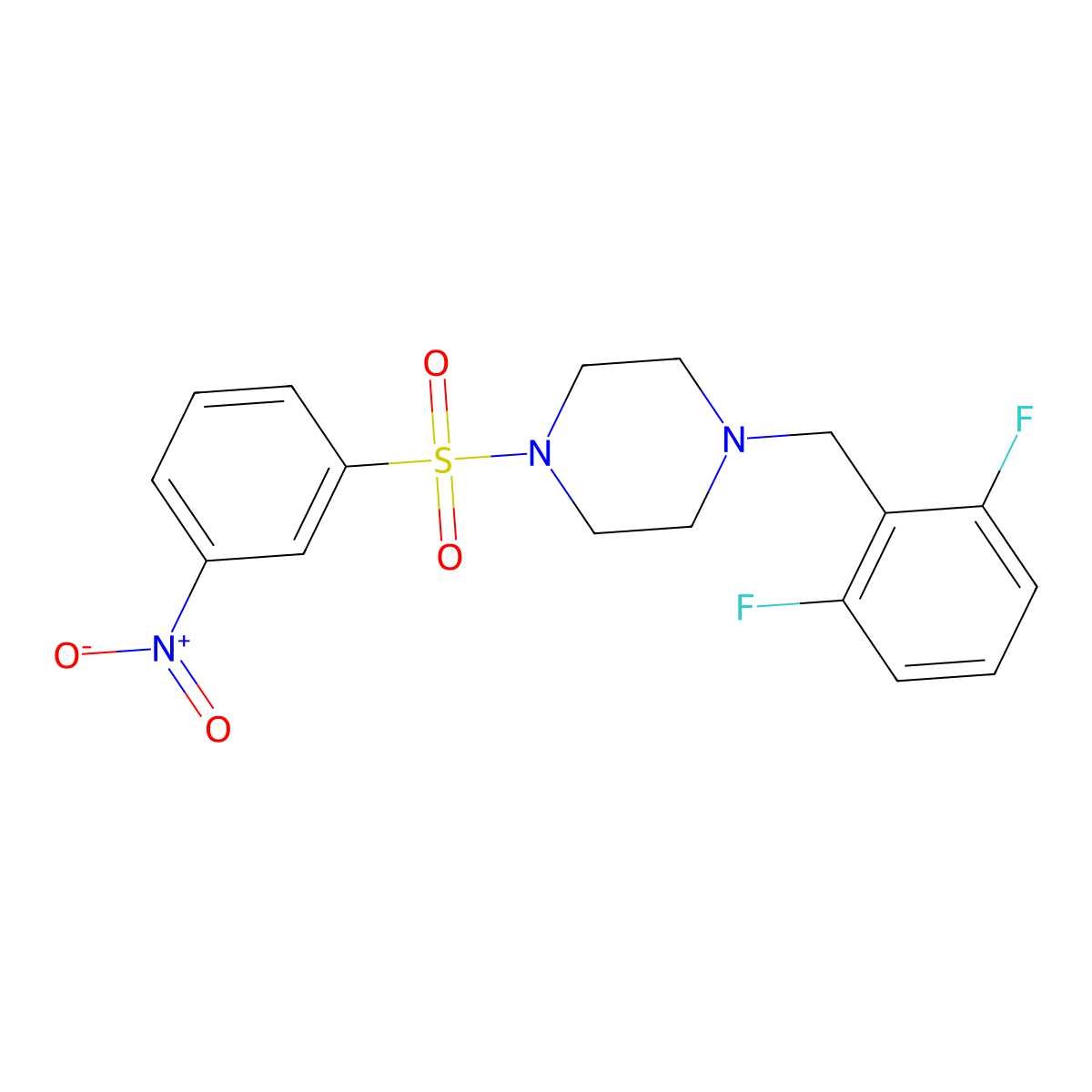 1-(2,6-Difluorobenzyl)-4-((3-nitrophenyl)sulfonyl)piperazine molecular structure, CAS 697281-83-7