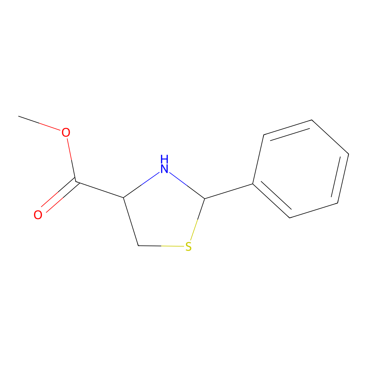 2-Phenylthiazolidine-4-carboxylic acid methyl ester molecular structure, CAS 69739-20-4