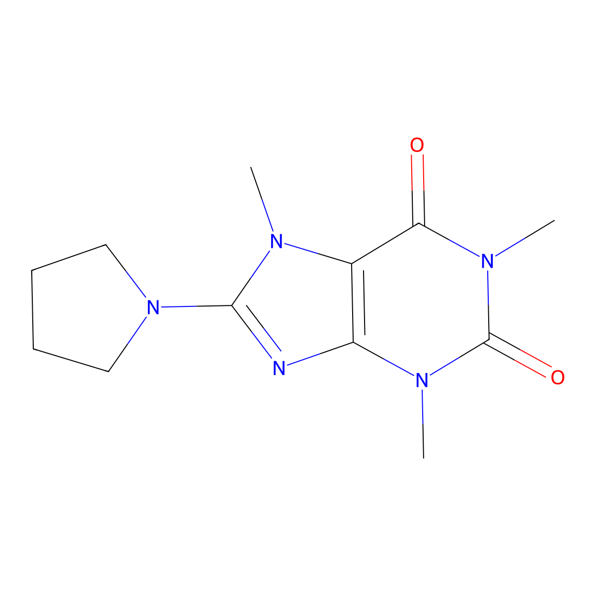 1,3,7-Trimethyl-8-pyrrolidin-1-yl-3,7-dihydro-purine-2,6-dione molecular structure, CAS 6974-79-4