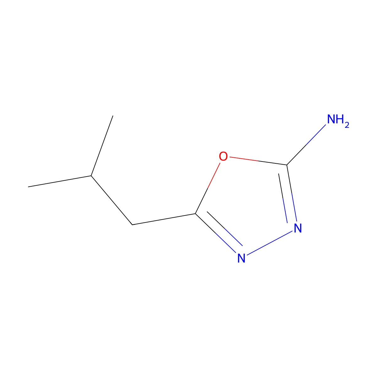 5-(2-Methylpropyl)-1,3,4-oxadiazol-2-amine molecular structure, CAS 69741-90-8