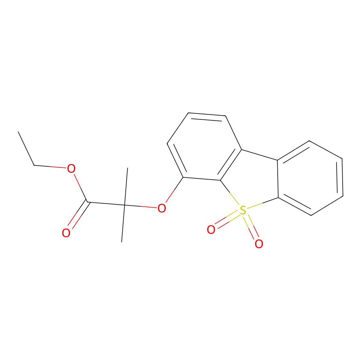 Ethyl 2-(5,5-dioxodibenzothiophen-4-yl)oxy-2-methylpropanoate molecular structure, CAS 69747-92-8
