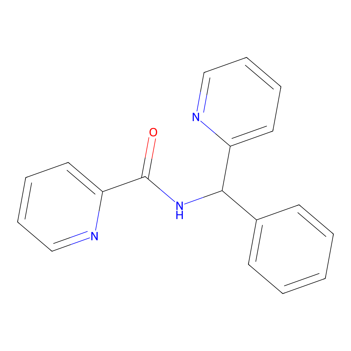 N-(phenyl(pyridin-2-yl)methyl)pyridine-2-carboxamide molecular structure, CAS 69751-45-7