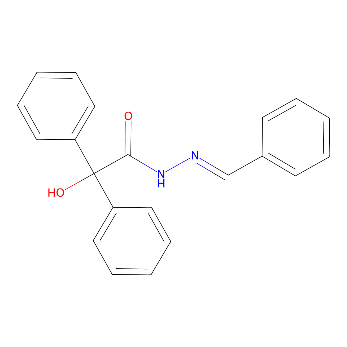 N-Benzylidene-2-hydroxy-2,2-diphenylethanehydrazonic acid molecular structure, CAS 6976-30-3